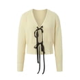 thumbnail image 4 of idosla Women's Long Sleeve Crop Cardigan Sweaters Chic Loose V Neck Knit Sweater Outerwear with Bow Tie (Beige, M), 4 of 8