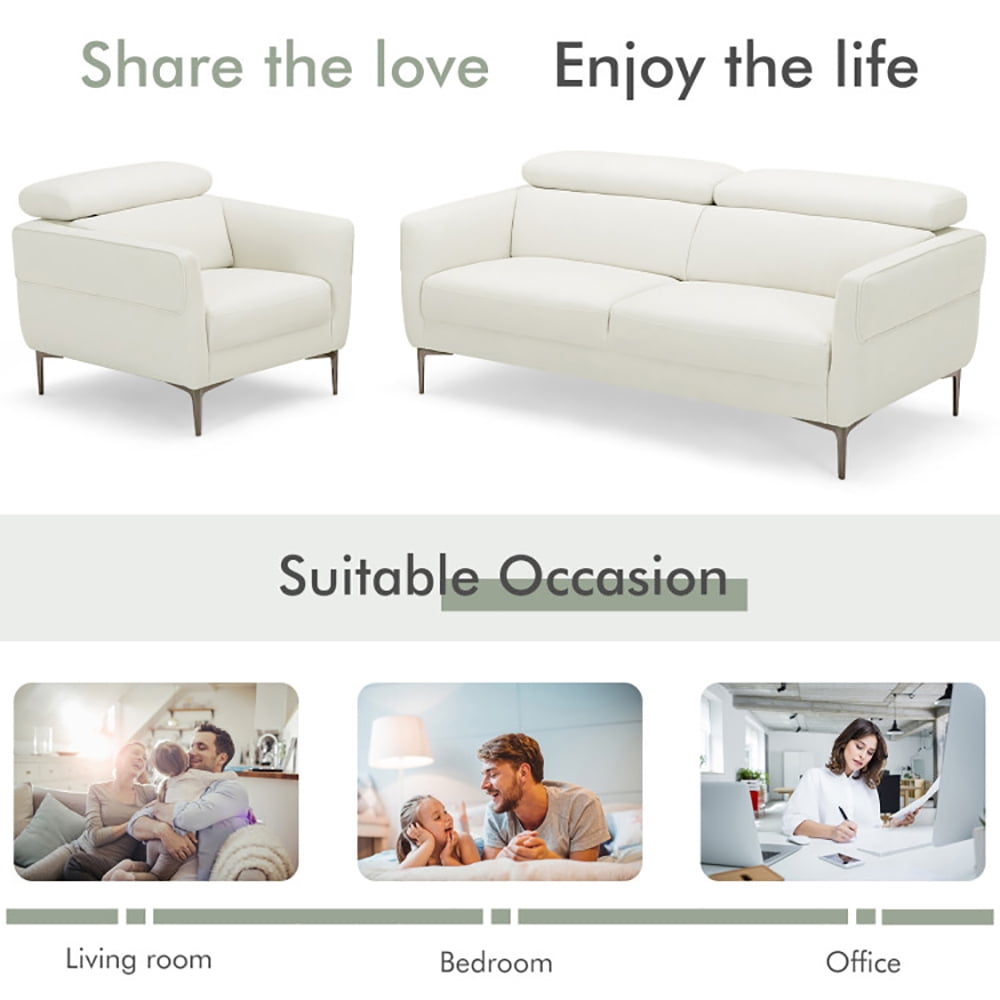 Finihen Sofa Set, Modern Sofa Couch, Modern Couched Sofa set with Adjustable Headrest, for Living Room, Bedroom, White