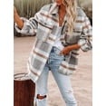 thumbnail image 5 of Women'S Flannel Plaid Shacket Fall Outfits Long Sleeve Button Down Shirts Jacket Coats with Side Pockets Light Gray L, 5 of 9