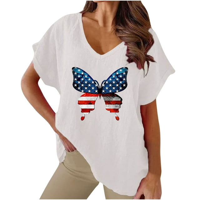 Birdeem T-Shirts Imprimés à Col en V pour Femmes, Blouses Confortables et à la Mode