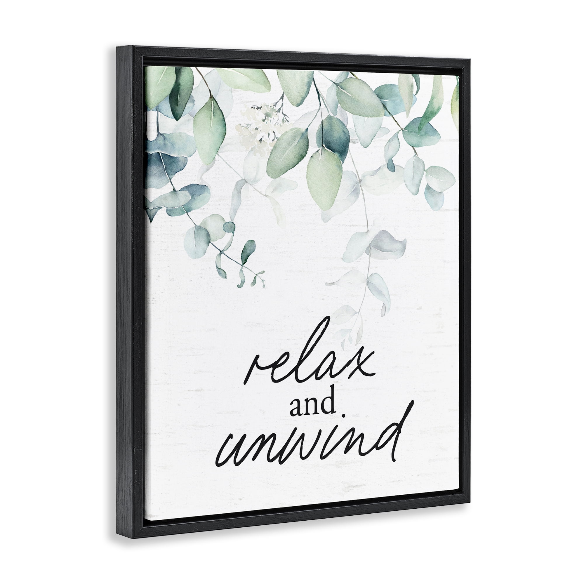 Relax And Unwind Herb Leaves Black Framed Floater Canvas Wall Art, design by Lettered and Lined