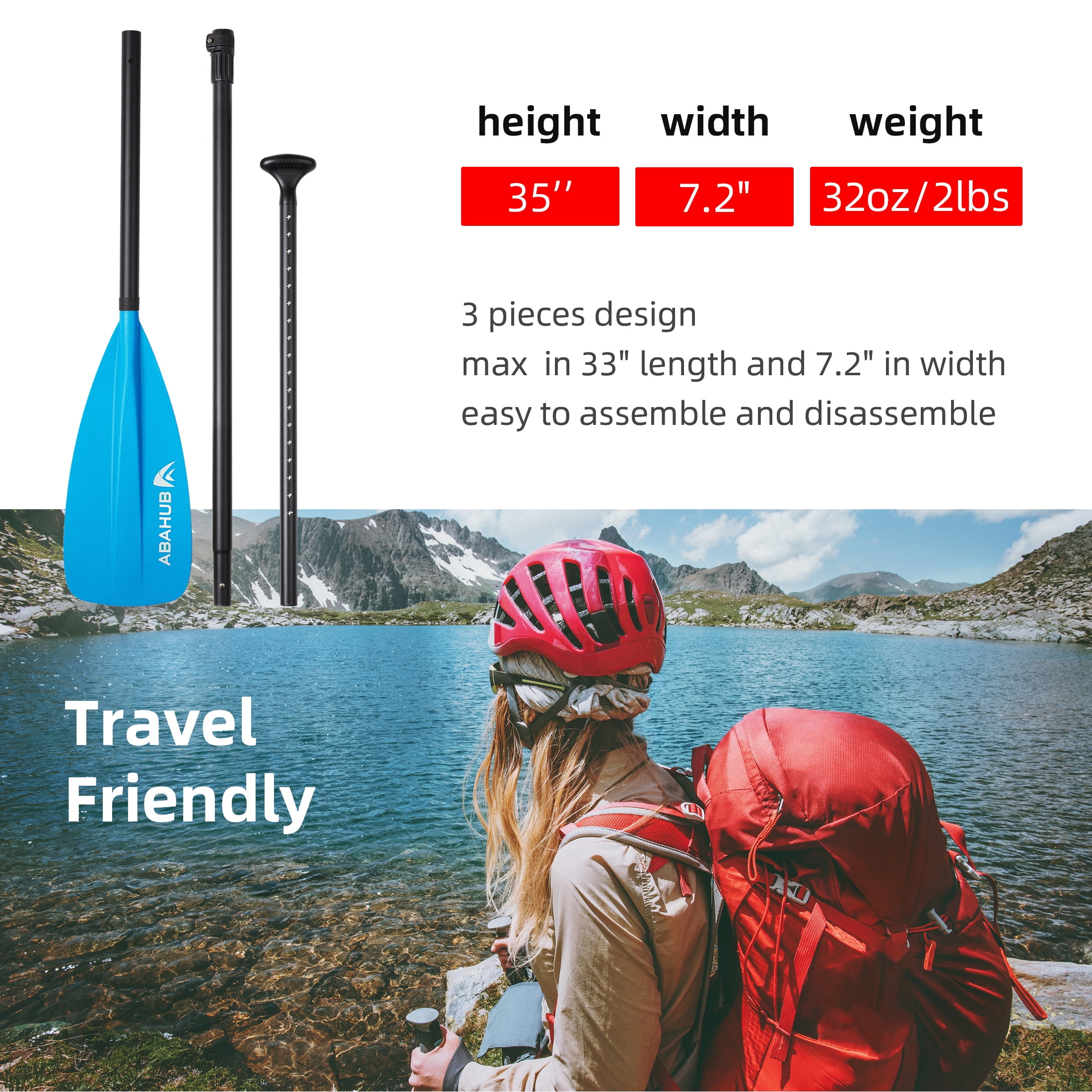 AbahubFit Adjustable SUP Paddle (3-Piece) Lightweight Stand-up Paddle Oars for Paddleboard, Aluminum Alloy Shaft 68" - 84"
