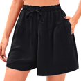thumbnail image 2 of Hontri Womens Shorts Womens Shorts 2025 Summer Drawstring Ruffle Elastic High Waist Solid Color Casual Beach Shorts with Pockets Shorts for Women, 2 of 6