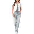 thumbnail image 2 of INSPIRE CHIC Women's Denim Jacket Cap Sleeve Cropped Button Down with Pockets Classic Jean Jackets 2XL White, 2 of 6
