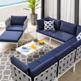 thumbnail image 6 of Lounge Sectional Sofa Chair Table Set, Sunbrella, Aluminum, Metal, Steel, Grey Gray Blue Navy, Modern Contemporary Urban Design, Outdoor Patio Balcony Cafe Bistro Garden Furniture Hotel Hospitality, 6 of 10