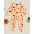 thumbnail image 4 of Suealasg Halloween Infant Baby Boys Girls Footies Pajamas 3 6 Months Newborn Crew Neck Long Sleeve Pumpkin Print Zip Up Full Length Jumpsuit, 4 of 8