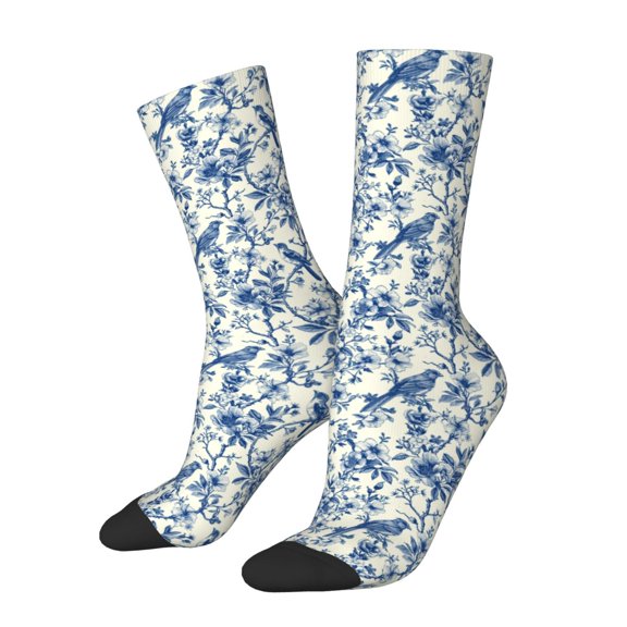 Vsdgher Vintage Floral Birds Crew Socks for Men & Women, Breathable Casual Athletic Ankle Socks