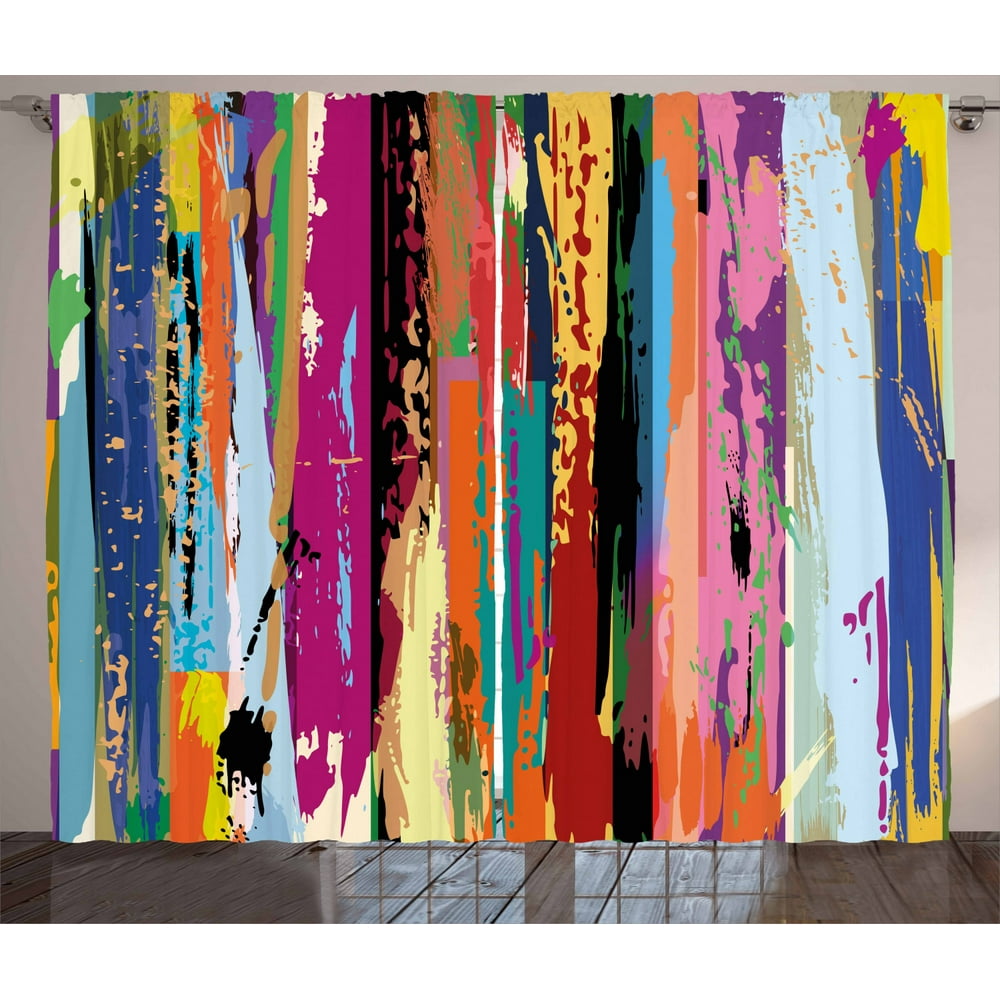 Abstract Curtains 2 Panels Set, Multicolored Expressionist Work of Art