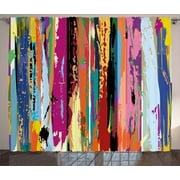 Abstract Curtains 2 Panels Set, Multicolored Expressionist Work of Art Vibrant Rainbow Design Tainted Pattern, Window Drapes for Living Room Bedroom, 108W X 84L Inches, Multicolor, by Ambesonne