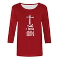 thumbnail image 4 of DDAPJ pyju Christian Easter T-shirts for Women 3/4 Sleeve Plus Size Tops Jesus Cross Print Graphic Tees Religious Faith Shirt Loose Fit Mid-length Pullover Red XXL, 4 of 5