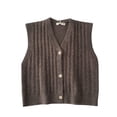 thumbnail image 1 of Chaleco de mujer Chaleco sin mangas con botones Top de punto con cuello en V informal, Marrón Yuarrent AP001560-02B, 1 of 7