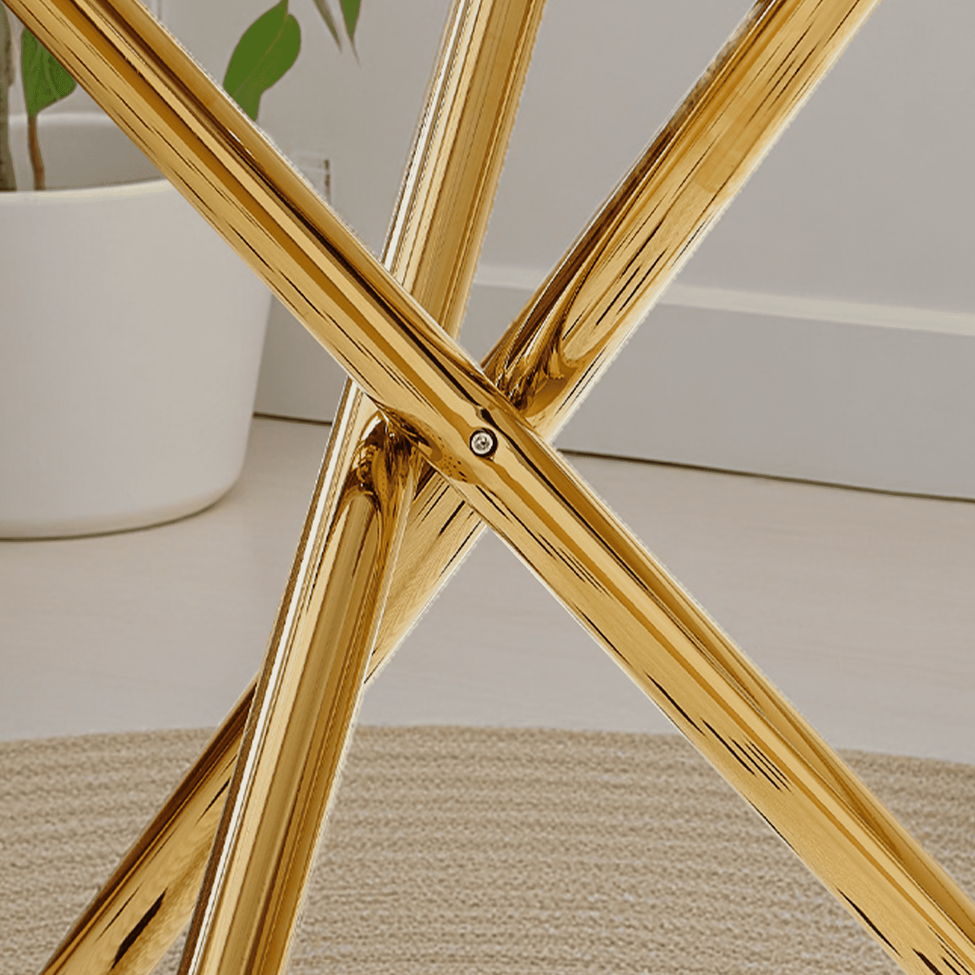 MAYEERTY Modern Golden Dining Table Cross Legs Glass Top Luxurious Living Room
