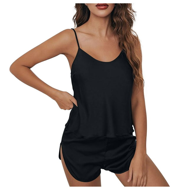 Fankiway Vêtements d'Intérieur Décontractés pour Femmes Sans Manches à Col Rond Hauts Shorts Couleur Pyjamas de Nuit Ensembles Vêtements d'Entraînement pour Femmes Ensembles de Vêtements pour Femmes