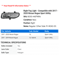 thumbnail image 2 of Right Fog Light - Compatible with 2017 - 2020 Nissan Rogue Sport Utility 2018 2019, 2 of 2