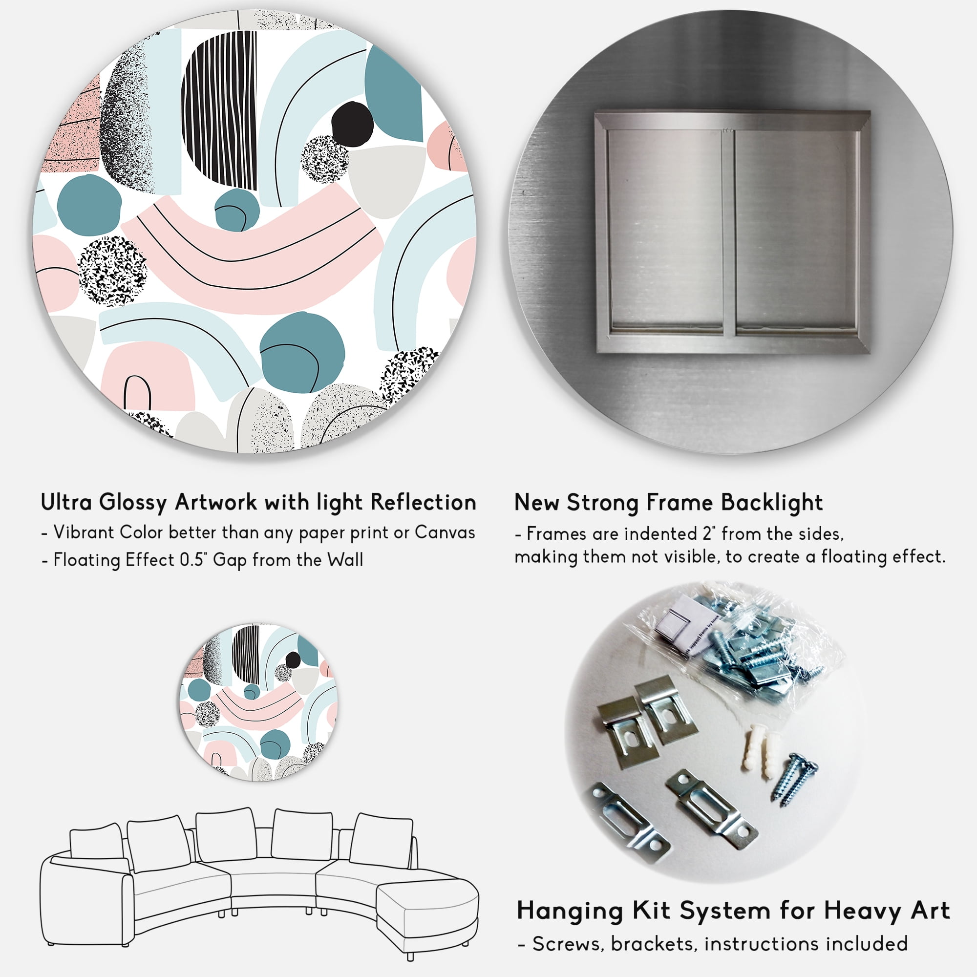 Designart 'Art Collage In Pastel Colors' Modern Circle Metal Wall Art 36x36 - Disc of 36