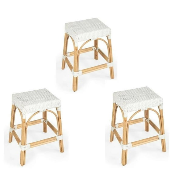 Home Square 3 Piece Rattan Counter Stool Set in White