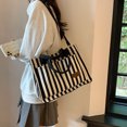 thumbnail image 2 of Bolso Mano para Mujer Hobo Elegante Lona ​​bolso Informal A Rayas Gran Capacidad, 2 of 9