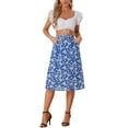 thumbnail image 2 of INSPIRE CHIC Women's A-Line Midi Skirt Floral Print Chiffon Vintage 2024 Summer Skirts M Blue White, 2 of 6