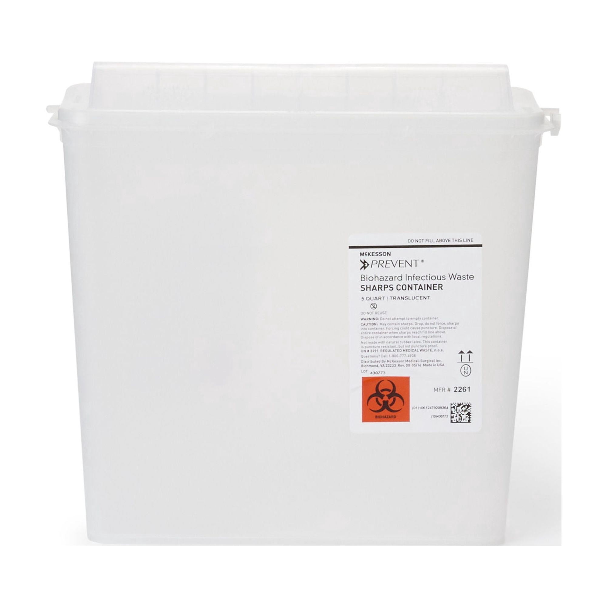 McKesson Biohazard Sharps Container, Puncture-Resistant Bin - Clear, 1.25 gal, 20 Ct