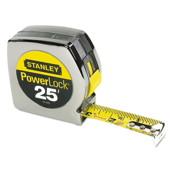 Stanley Bostitch Powerlock Ii Power Return Rule, 1" X 25ft, Chrome/yellow