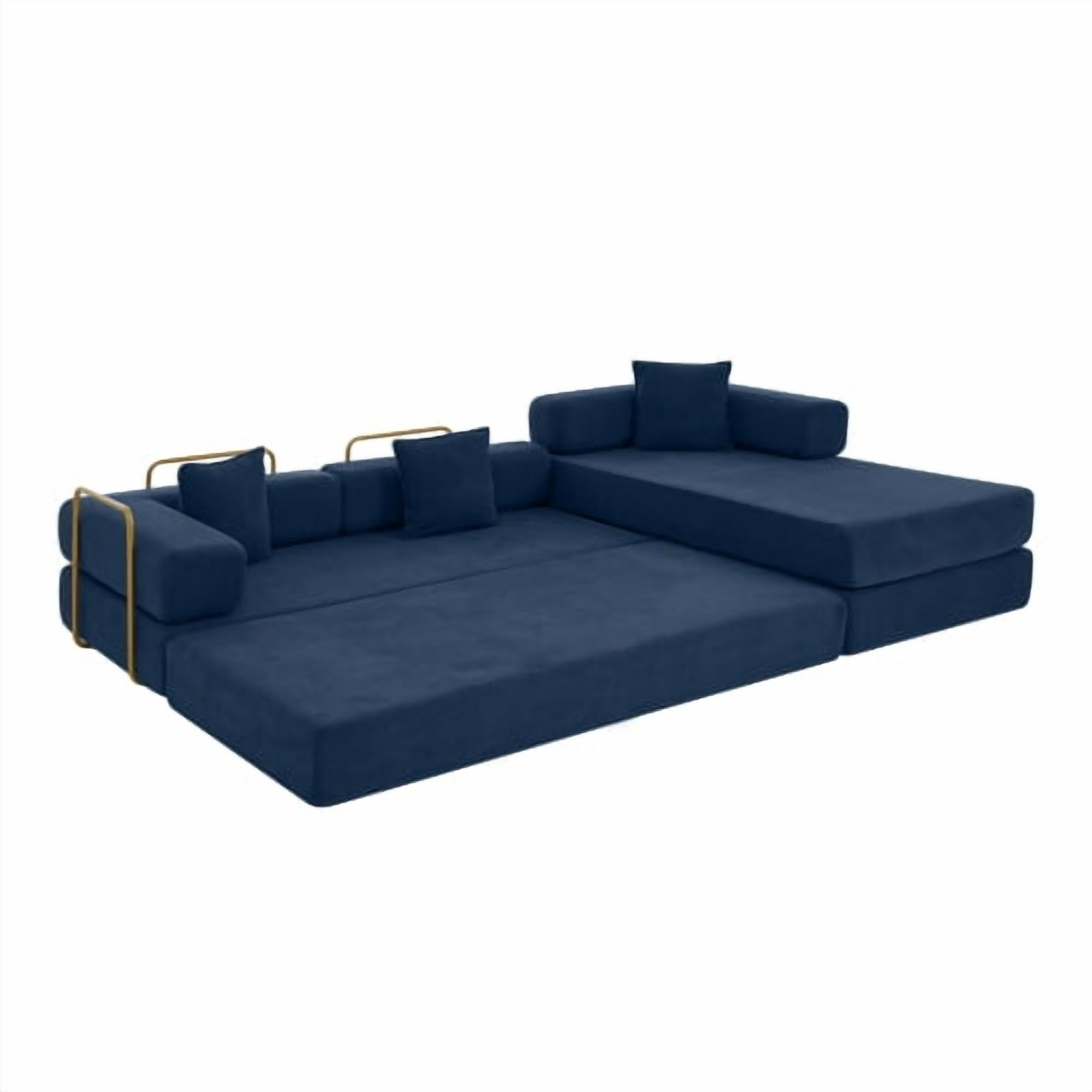 108" Modular Sectional Sofa with L-Shape Chaise, Convertible Sleeper Sofa Bed, Corduroy Cloud Couch with Deep Seat, No Assembly Required, Removable Backrest, Blue
