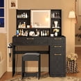 thumbnail image 2 of SESSLIFE 41''Vanity Set with Charging Station, Large Makeup Desk with LED Sliding Mirror, 3 Lighting Modes Adjustable Brightness, Makeup Dressing Table Set for Adults,Women, Black, 2 of 9