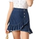 thumbnail image 1 of Falda de mezclilla Allegra K con Botones Delanteros y dobladillo irregular Azul XS, 1 of 6