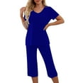 thumbnail image 3 of yievot Pajama Sets for Women Short Sleeve Shirt with Capri Pants Sets Solid Loungewear Sleepwear Pajamas Two Piece Outfits for Women, 3 of 7