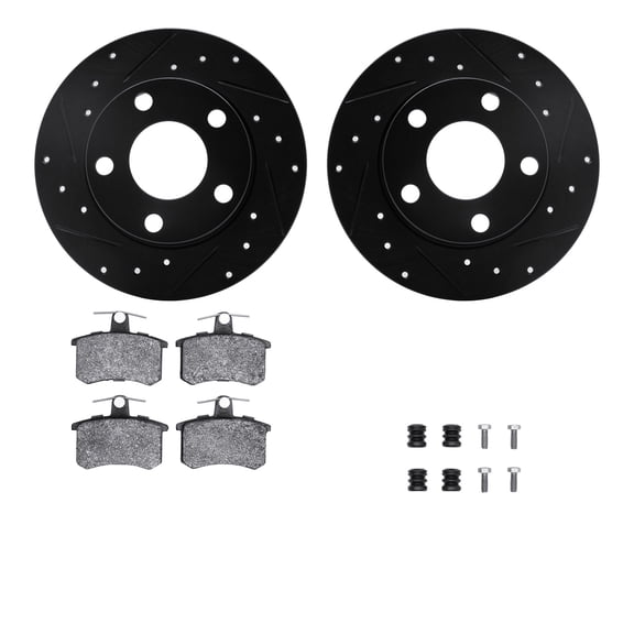 Dynamic Friction Company Rear Brake Rotors-Drilled and Slotted-Black with 5000 Advanced Brake Pads includes Hardware 8512-73012