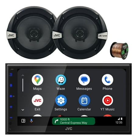 JVC KW-M690BW 6.8" Touchscreen WiFi Bluetooth USB/MP3 Stereo Multimedia Digital Receiver, 2x 6.5" 300 Watt Max 2-Way Car Audio Speakers w/Wire