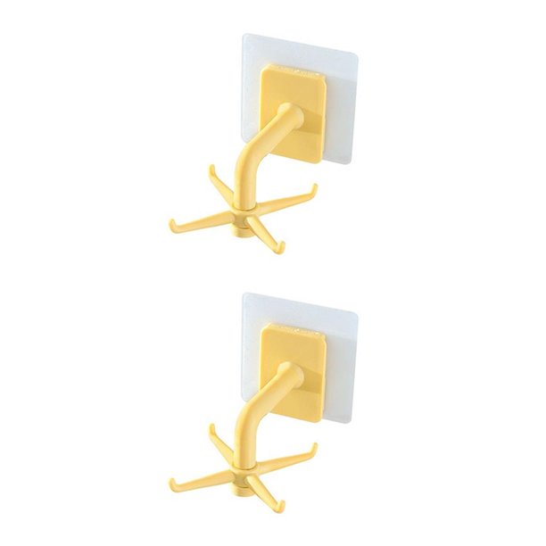 Inteprter Ganchos de pared de 4 garras, soporte de almacenamiento de herramientas de cocina, colgador giratorio de 360 ° autoadhesivo, Amarillo 2Conjunto