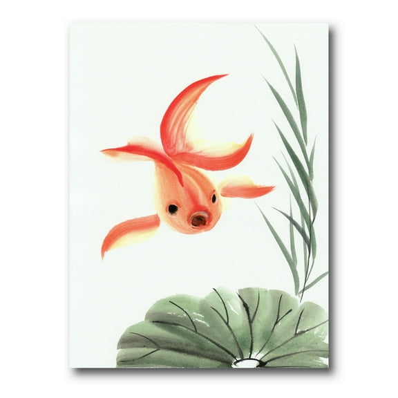 Designart ' Ancient Goldfish and The Lotus Leaf ' Nautical & Coastal Canvas Wall Art Print