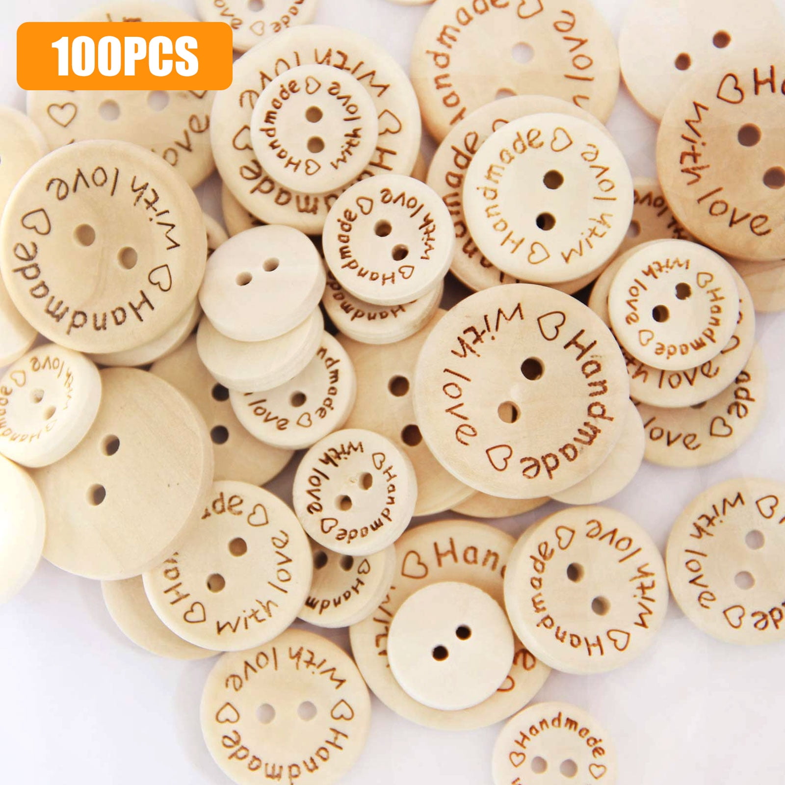 100Pcs 2 Holes Wooden Buttons Handmade Love Scrapbooking Sewing Accessories DIY