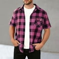 thumbnail image 2 of Wiicoznt Flannel Shirts for Men, Plaid Print Button Up Lapel Shirt with Pocket, Casual Lightweight Short Sleeve Tops for Summer,S-3XL, 2 of 9