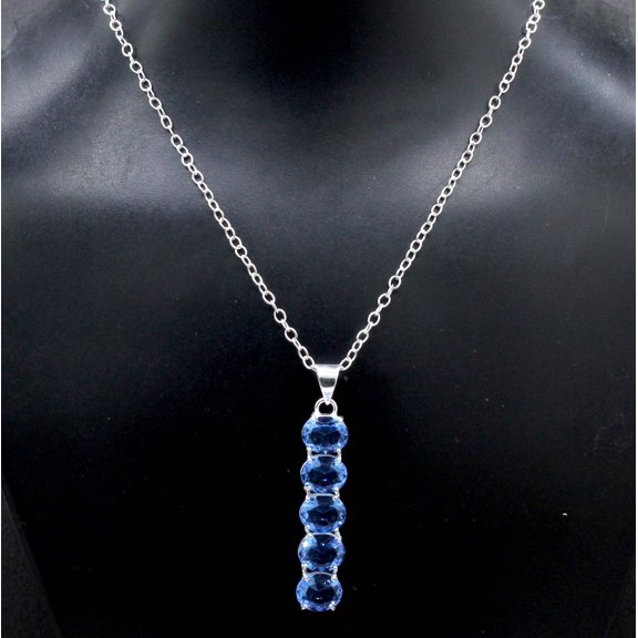 Blue Tanzanite Gemstone 925 Sterling Silver Handmade Jewelry Necklace Size- 18"