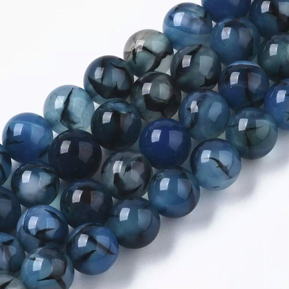 U8MO 10 Dragon Vein Agate Gemstone Beads Striped Blue Jewelry Supplies 8mm