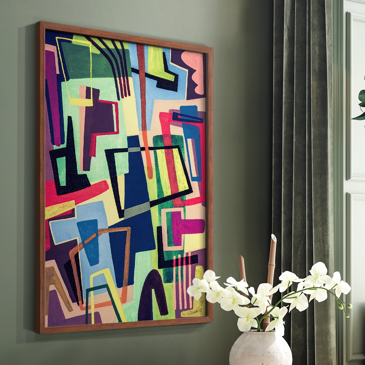 Connected Colors II Framed Print in Brown Solid Wood Framed Print No Nail Hanging