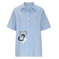 thumbnail image 4 of Mujeres Impreso Manga Corta Botón Suelto Turndown Collar Camisa Blusa Sólida Tops OAVQHLG3B Store lin121212, 4 of 5