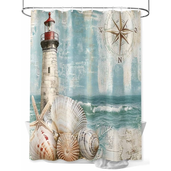 Boanket Polyester Fabric Coastal Nautical Shower Curtain, Summer Beach Wave Starfish Shell Waterproof Bathtub Curtain Bathroom Decor Set with Hooks 54 x 78 Inches,