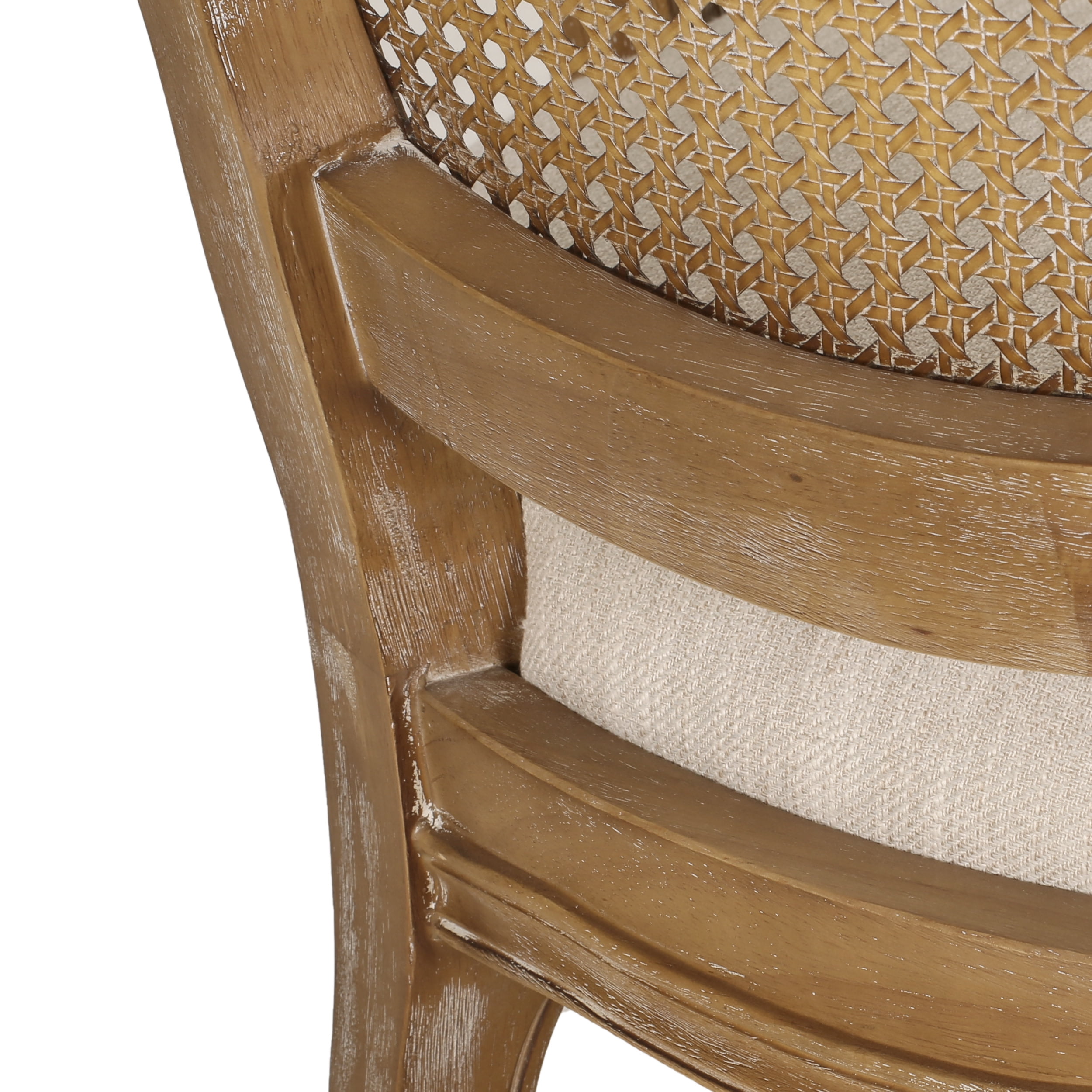 Noble House McKone French Wood and Cane Upholstered Dining Chair, Set of 4, Beige