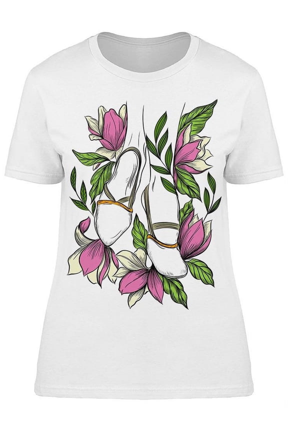 Ballerina Shoes Flowers Legs T-Shirt Women -Image by Shutterstock, Female Large