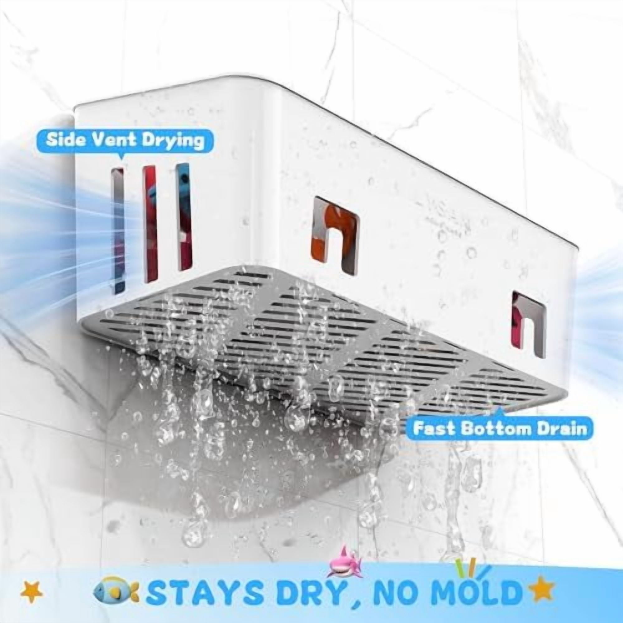 Bath Toy Storage 2 Packs, Large Bath Toy Holder with 3 Compartment, Quick Dry Bathtub Toy Organizer, Bath Tub Toy Net, Shower Toy Basket & Bin, Bathroom Accessories for Baby,Toddler,Kids（White）