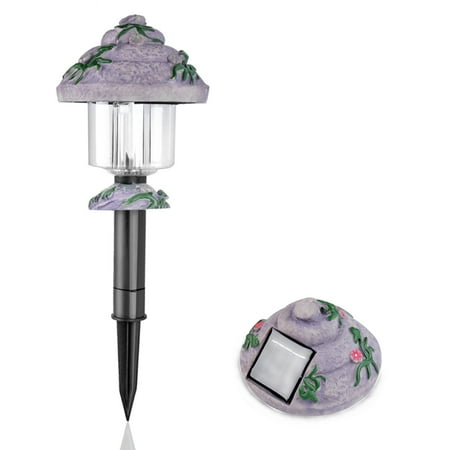 Solar Lights In Flower Pots LED Path Light Solar Powered Plastic Wireless Fairy Lamp Outdoor Lawn Yard Patio Walkway Garden Night Lighting Home Decor with Flower on Top in Light Purple ()