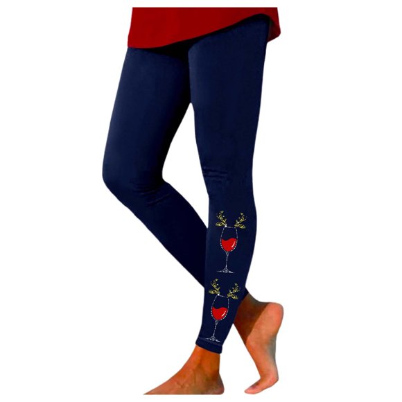 Zhanying Christmas Leggings for Women Pockets Holiday Spirit High-Waisted Blue and Black Striped Tights Navy XL