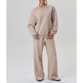thumbnail image 5 of Women'S 2 Piece Outfits Off the Shoulder Crop Top Wide Leg Sweatpants Matching Lounge Sets Color M, 5 of 8