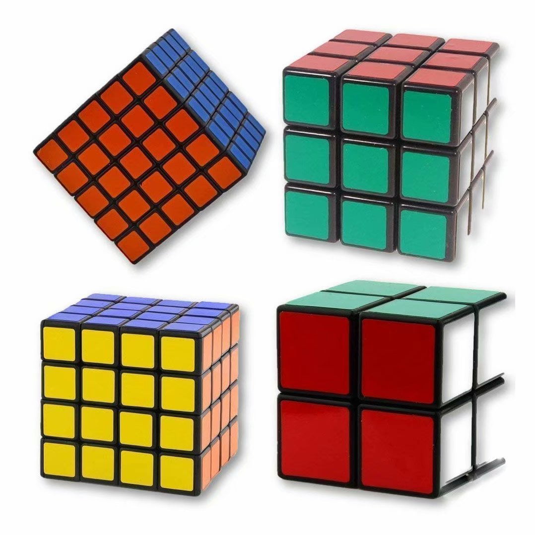 Qiyi 4 Pack Speed Cubes Bundle 2x2 3x3 4x4 5x5 Black Twist Speed Cube Set 