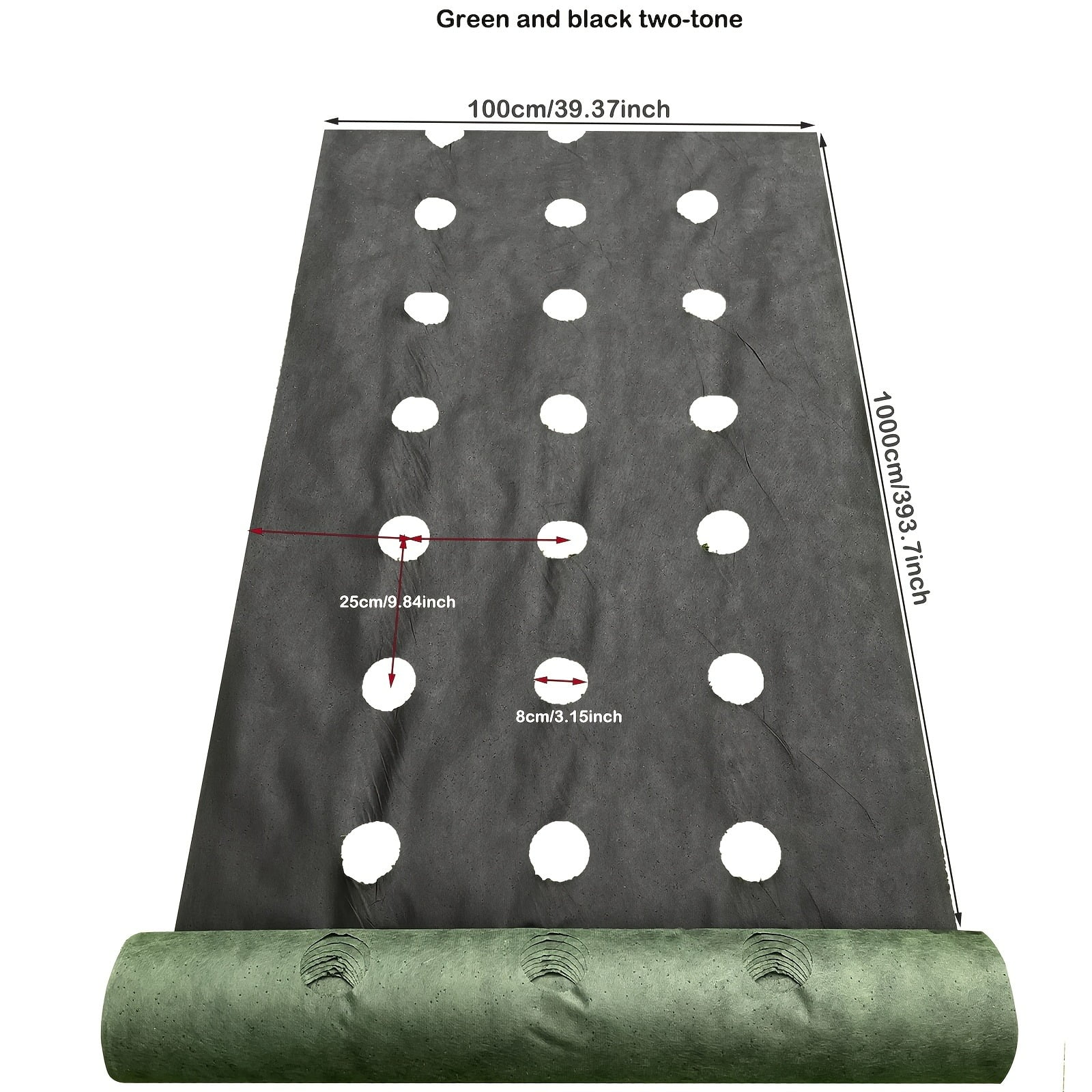 VividGarden Perforated Weed Barrier Fabric, Double-Layer Thickened, Breathable, Green, 1 pack, 32.8 ft x 3.28 ft