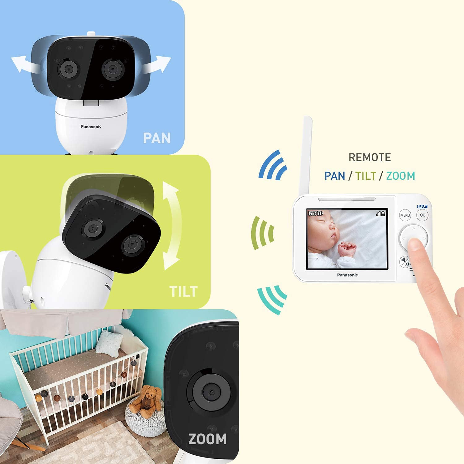Panasonic Baby Monitor with Camera and Audio, 3.5” Color Video, Extra Long Range, Secure Connection, 2-Way Talk, Soothing Sounds, Remote Pan, Tilt, Zoom - 1 Camera - KX-HN4101W (White) C21