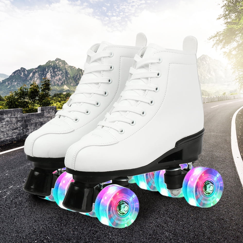 Women Roller Skates PU Leather High-top Roller Skates Four-Wheel Roller Skates Shiny Roller Skates for Unisex Kids and Adults 
