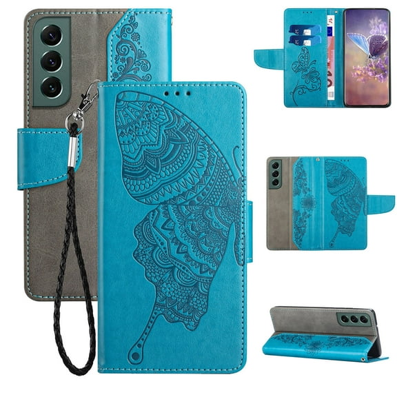 for Samsung Galaxy S23 Wallet Case, [Butterfly Embossed] PU Leather Wallet Case Flip Protective Phone Cover with Card Slots and Kickstand for Samsung Galaxy S23 6.1 - Inch,Blue